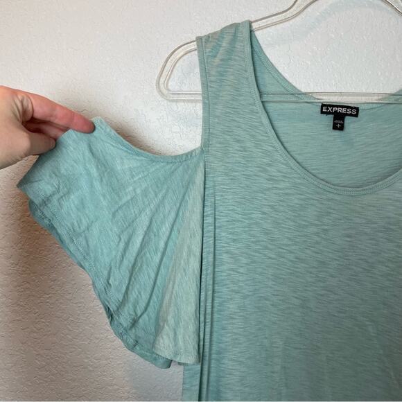 EXPRESS Seaglass Cold Shoulder Flowy Top w/ Flutter Sleeves Size L - Picture 3 of 5